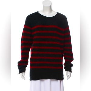 BY MALENE BIRGER Black & Crimson Striped Wool-Mohair Long Sleeve Sweater Size: L